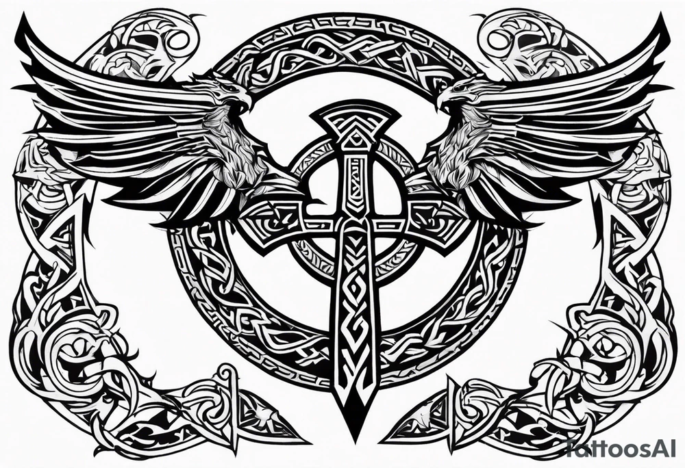 Valhalla sword shield dragon axe Valknut tribal tattoo idea Valhalla sword shield dragon axe Valknut tribal tattoo idea