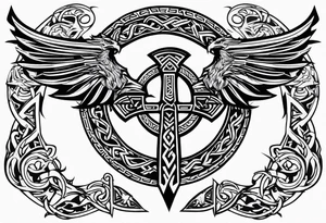 Valhalla sword shield dragon axe Valknut  tribal tattoo idea