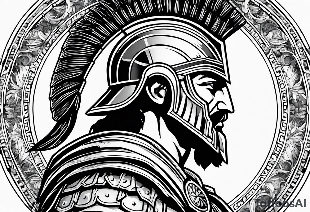Side profile of spartan soilder looking left at Roman colosseum tattoo idea