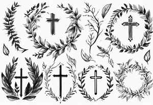 Cross wreath leaves tattoo idea
