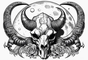 Scorpion crawling on ram skull with moon in background tattoo idea