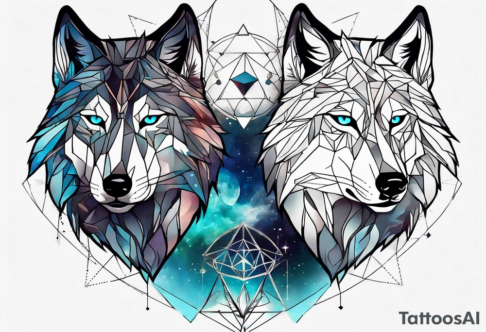 Constellation, two animal wolf, géométric tattoo idea