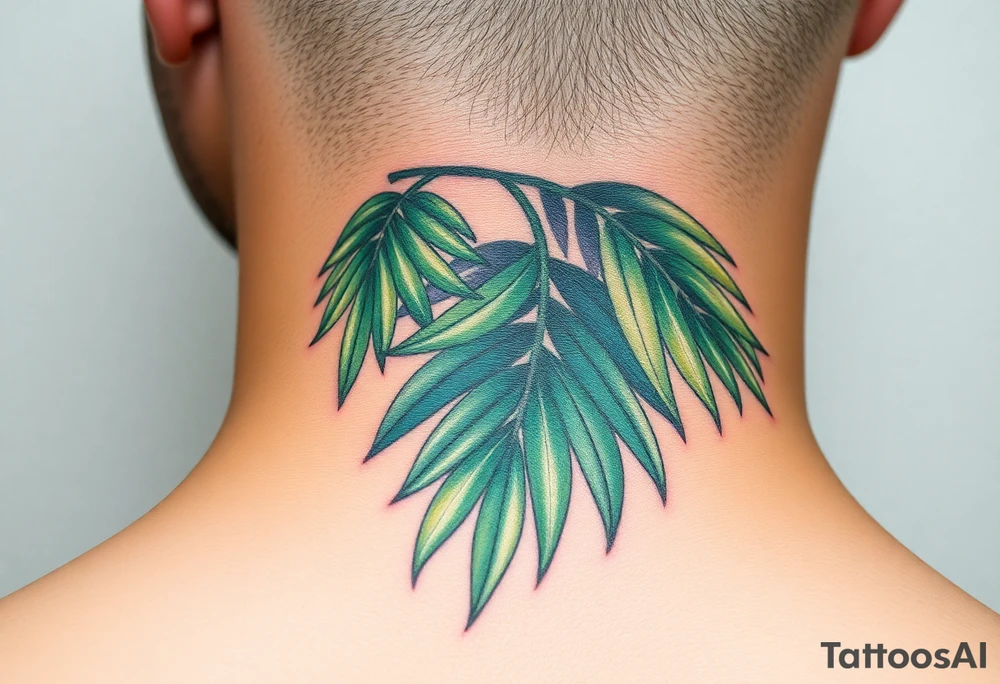 realistic large woven palm leaves tattoo idea