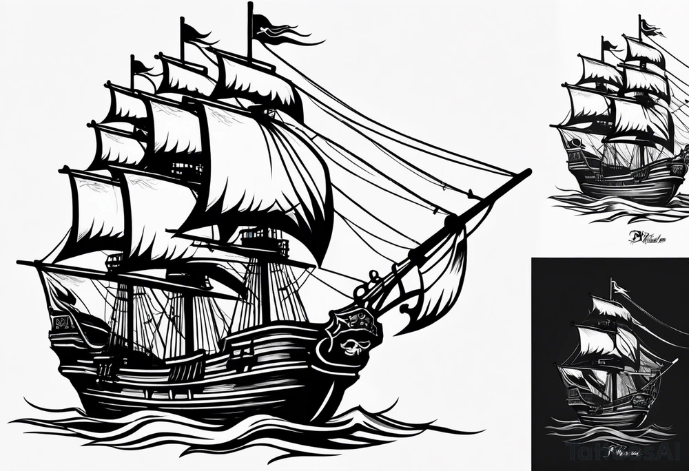 minimalist style pirate ship tattoo idea