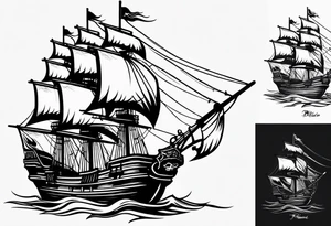 minimalist style pirate ship tattoo idea