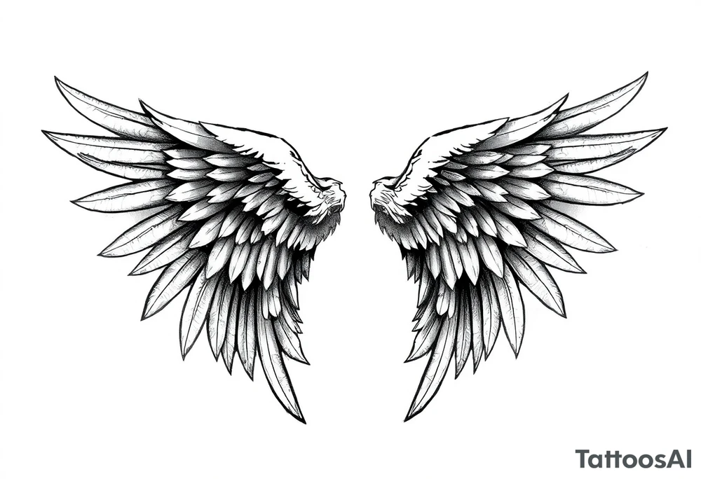 Realistic long angelwings on a back tattoo idea