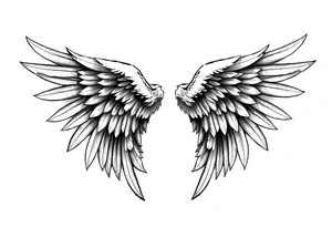 Realistic long angelwings on a back tattoo idea