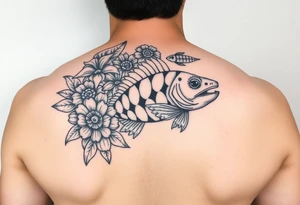 Tiki, Blumen, Wellen, Tintenfisch kein Fisch, Schildkröte, #299 (Klein), schwarz, old school, Oberarm tattoo idea