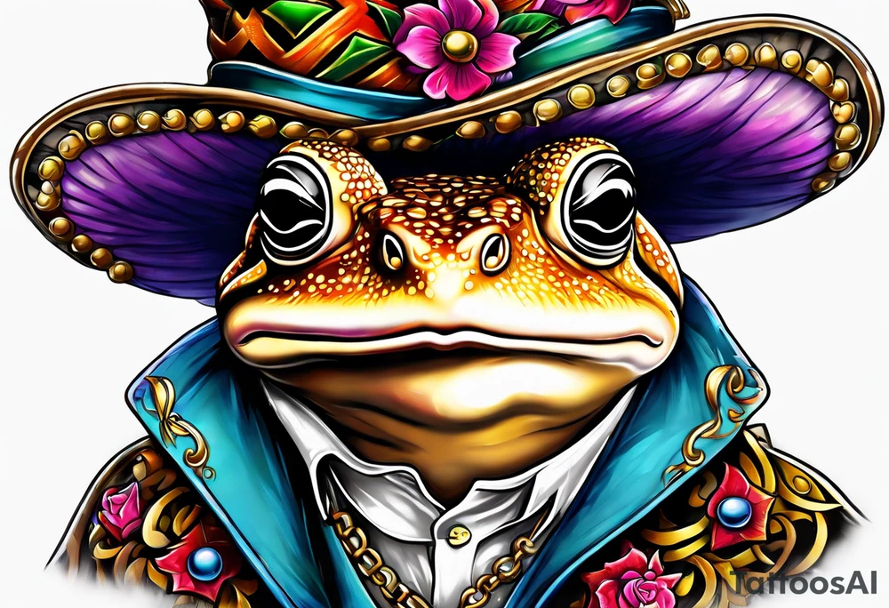 Toad wearing pimp fur coat no shirt tattoo idea