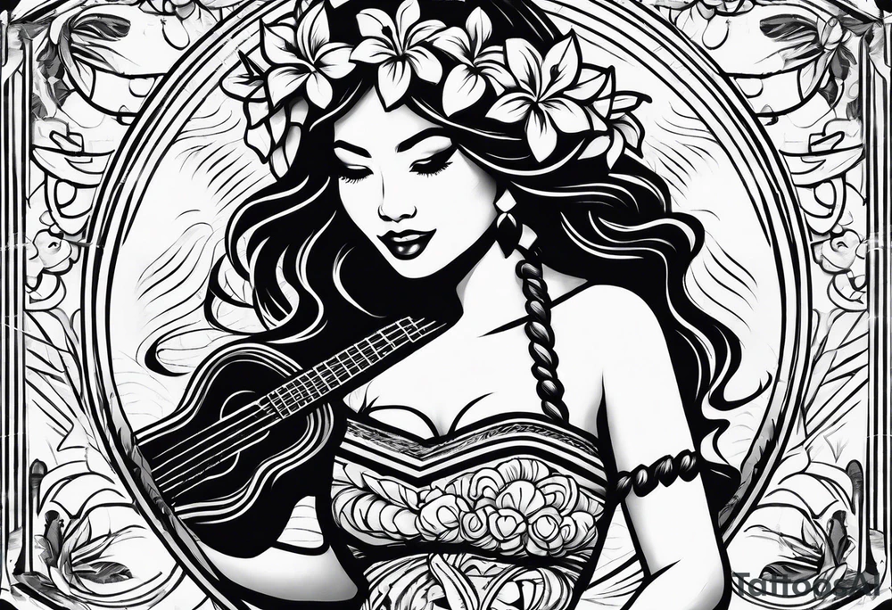 hula girl who dance with ukulele tattoo idea
