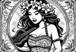 hula girl who dance with ukulele tattoo idea
