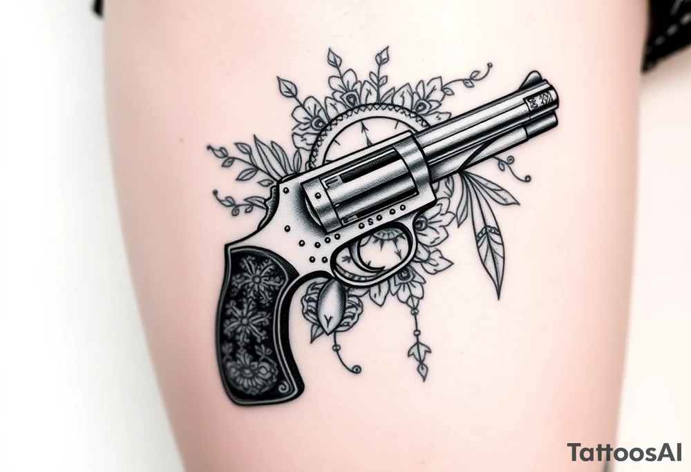 Hand 
gun, lace, compass and lipstick tattoo idea