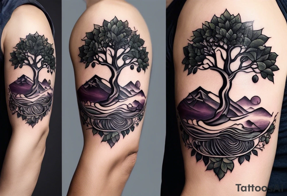 Elements: A simple north needle in the center. Outside the north needle are a few branches and leaves of the eggplant tree, and the outermost edge is a long wavy line.
Location: Behind the upper arm of the left hand, about 6*20 cm from the elbow to the shoulder tattoo idea