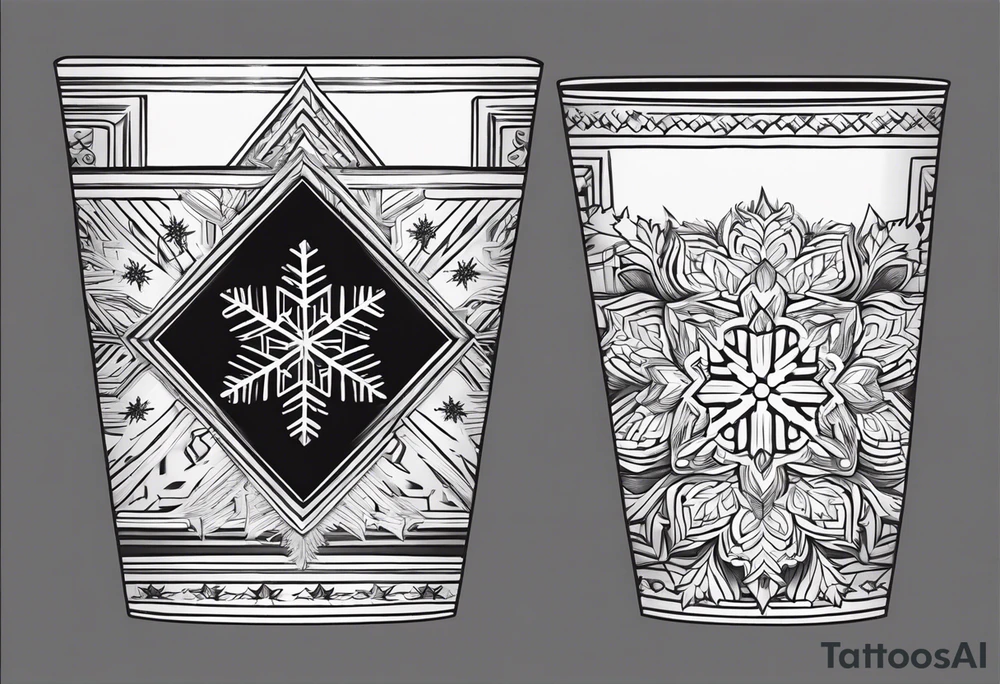 20 oz cup simple Christmas snowflake 
motif with a blank spot to engrave a name in the middle tattoo idea