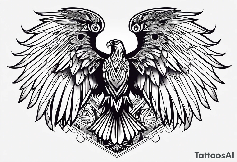 tribal eagle morphed with phoenix and human figure. forearm tattoo idea