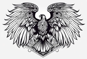 tribal eagle morphed with phoenix and human figure. forearm tattoo idea