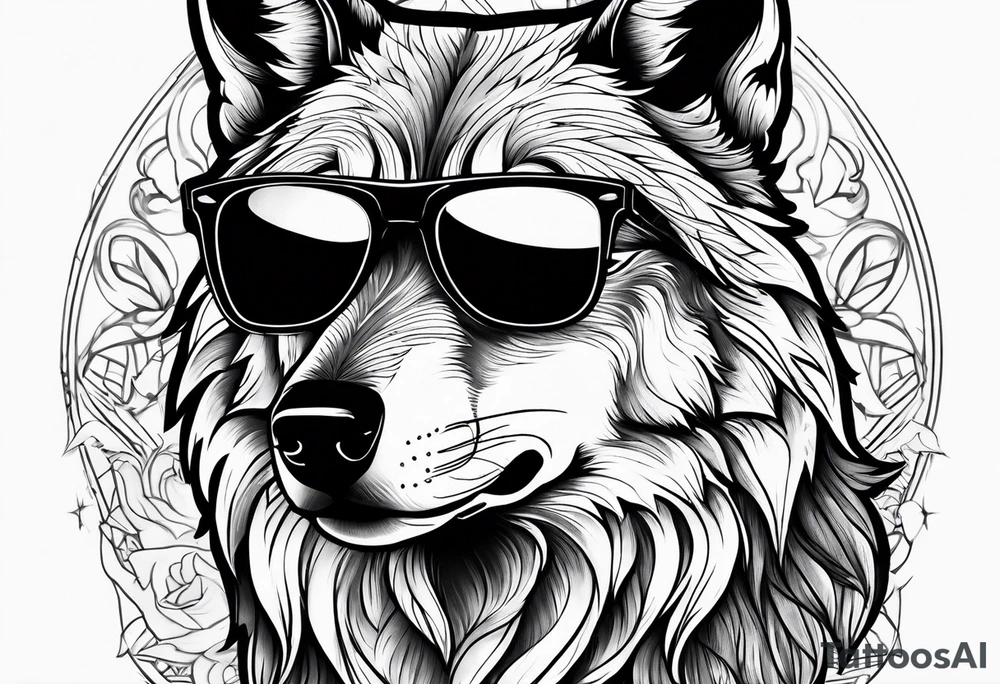 Badass wolf wearing sunglasses tattoo idea