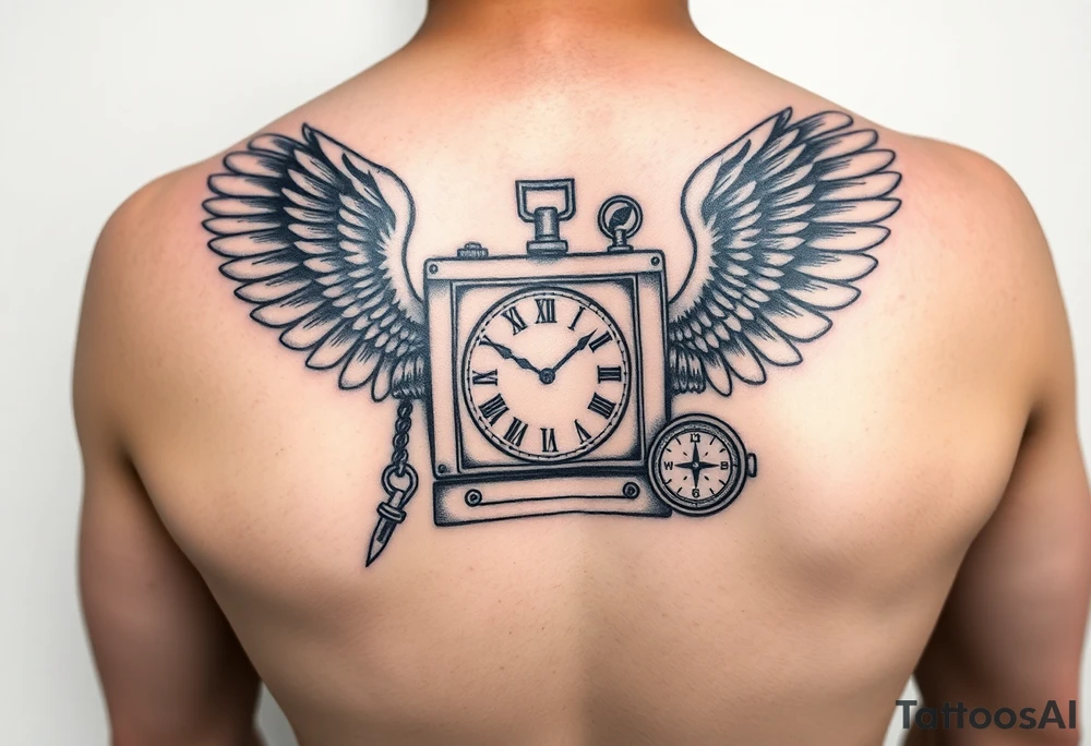 Slot machine with pocket watch and compass and angel wings tattoo idea