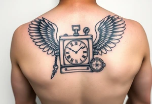 Slot machine with pocket watch and compass and angel wings tattoo idea