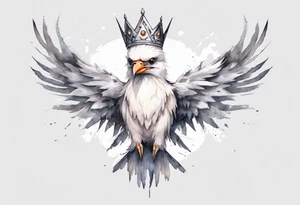 a solitary white thunderbird wearing a grey crown tattoo idea