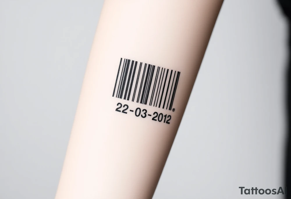 minimalist barcode with the couple’s wedding date (22 - 03 - 2012) hidden in the numbers under barcode with heart tattoo idea