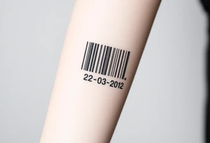 minimalist barcode with the couple’s wedding date (22 - 03 - 2012) hidden in the numbers under barcode with heart tattoo idea