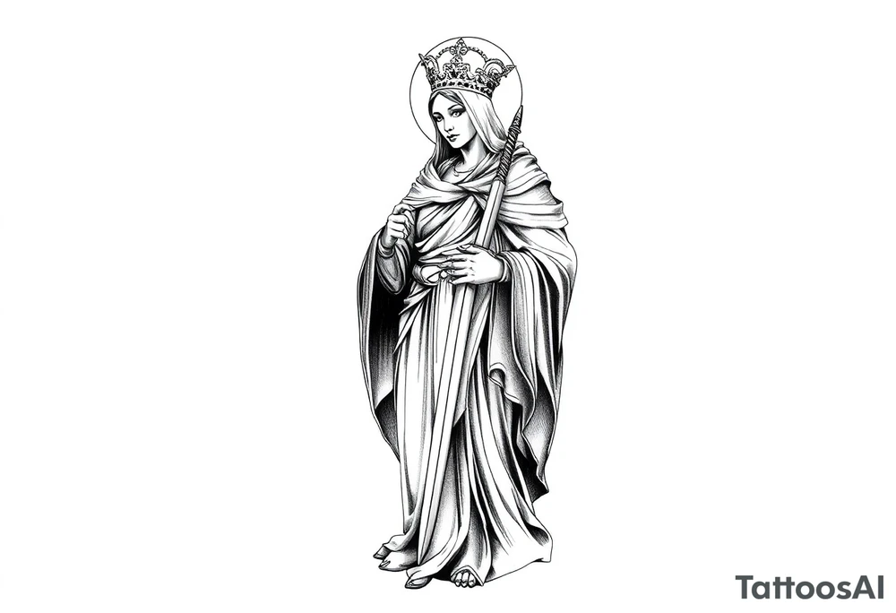 Saint Barbara standing with sword tattoo idea