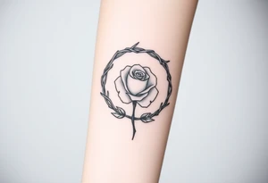 Crown of braided thorns with a rose with a stem in the middle tattoo idea