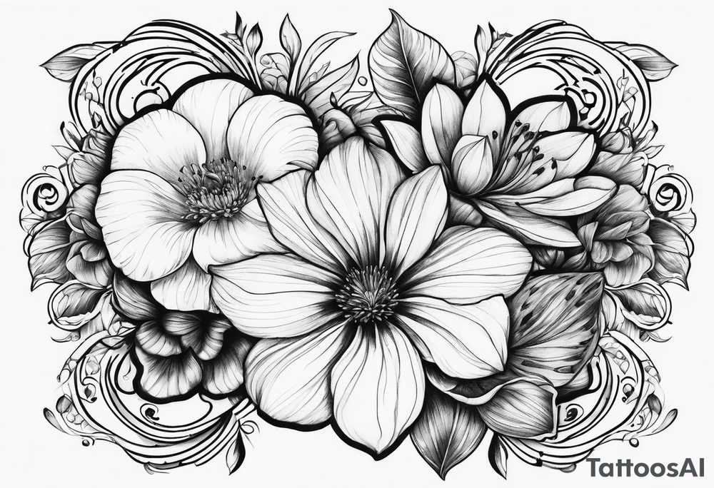 Initials R E and J designed into a flower tattoo idea