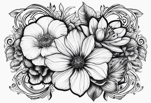 Initials R E and J designed into a flower tattoo idea