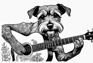 Miniature schnauzer playing guitar tattoo idea