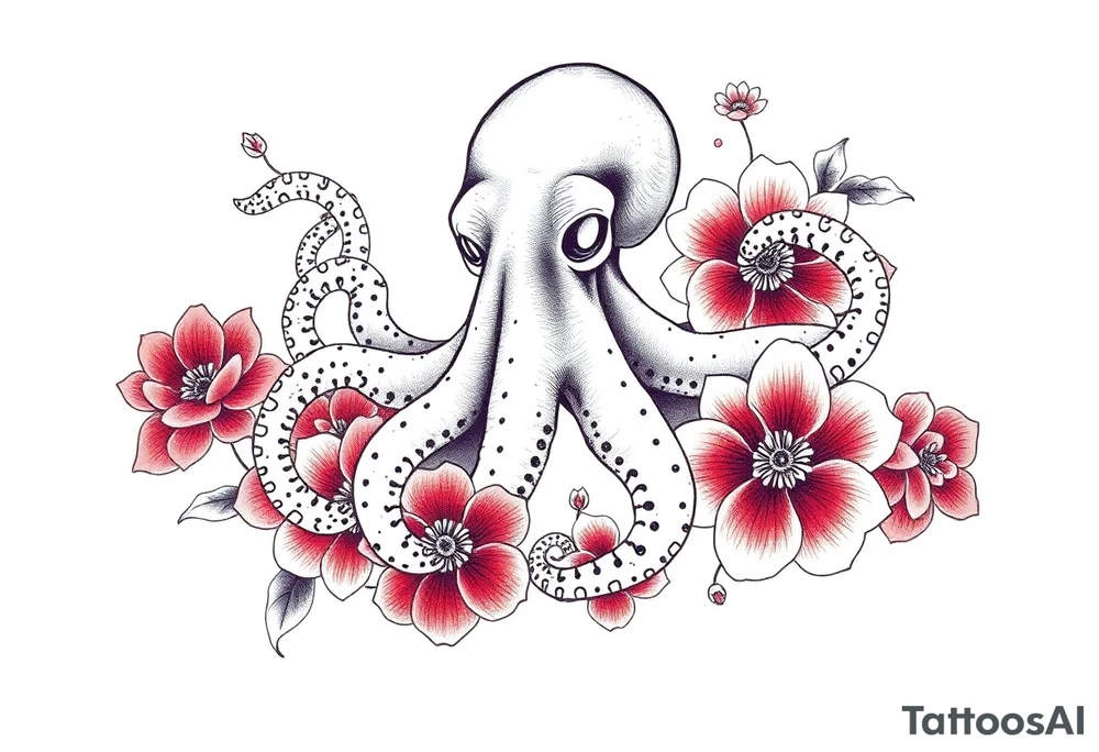 octopus and flowers tattoo idea