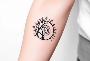 Tree inside of a spiral Fibonacci spiral sun tattoo idea