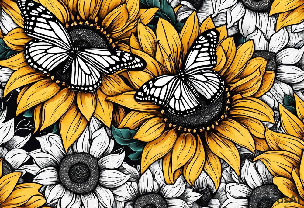 Arm sleeve with sunflowers and butterflies tattoo idea