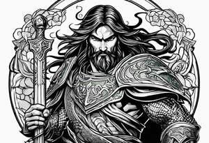 Almighty powerful Jesus in his indestructible armor fighting Serpent tattoo idea