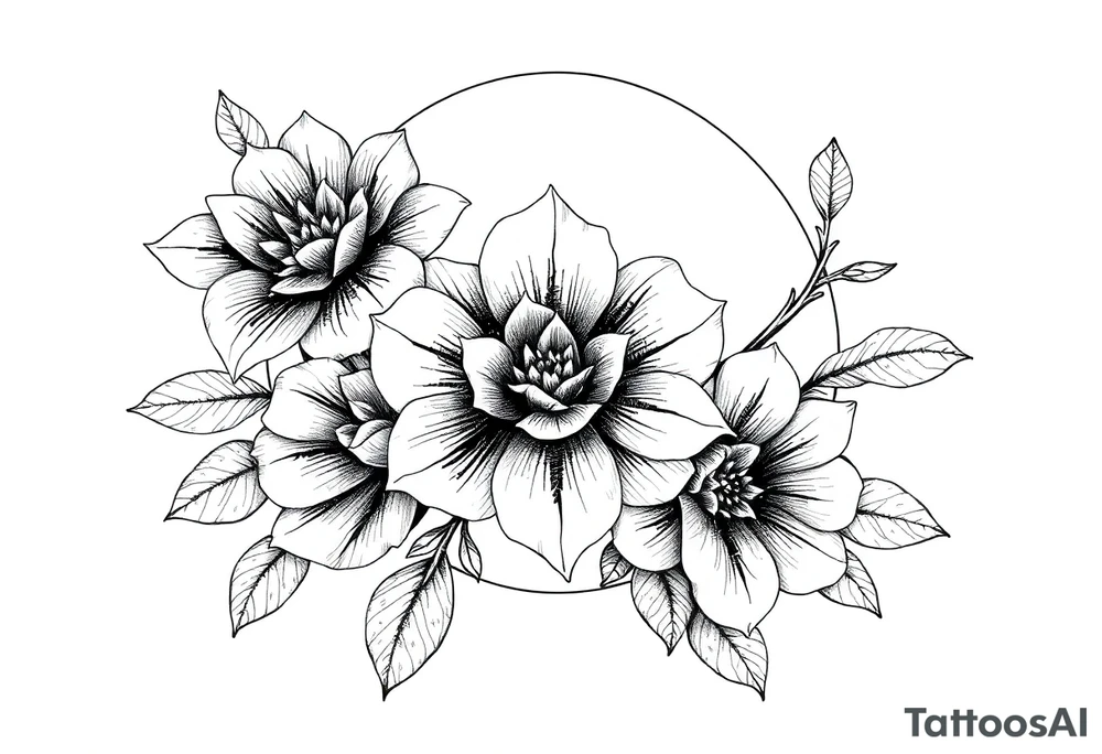 moon-shaped flowers tattoo idea