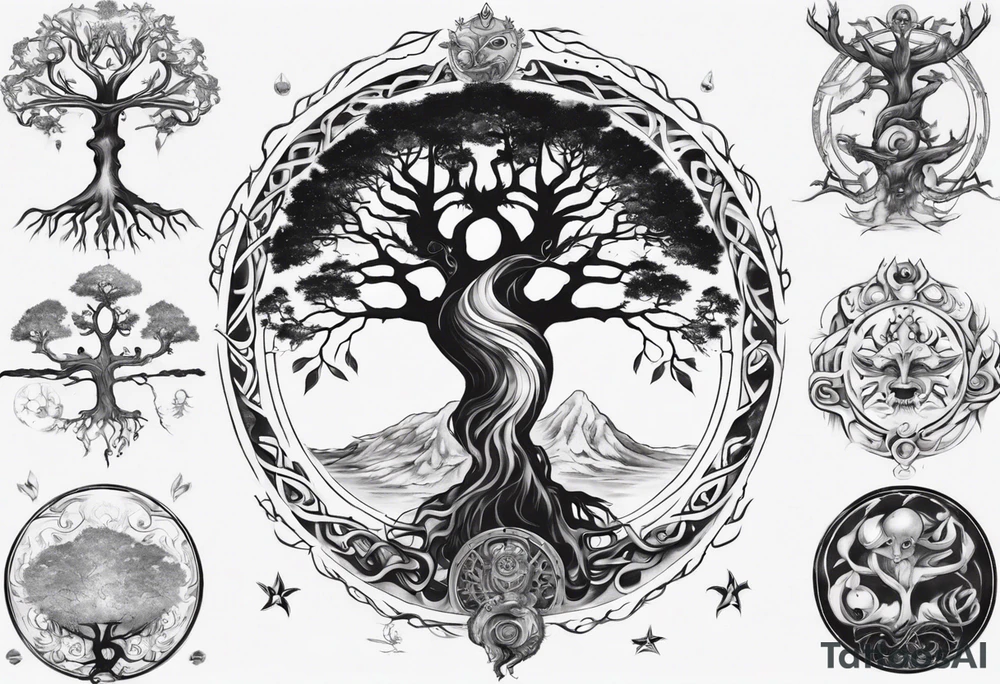 Tree of life and spirits tattoo idea