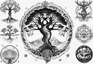 Tree of life and spirits tattoo idea