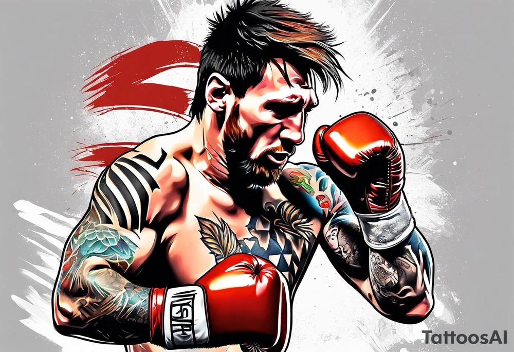 messi boxing against monkey tattoo idea