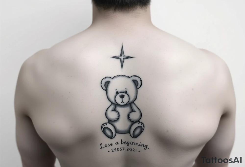 Baby lost , new beginning, shooting star , teddy bear , death date , life tattoo idea