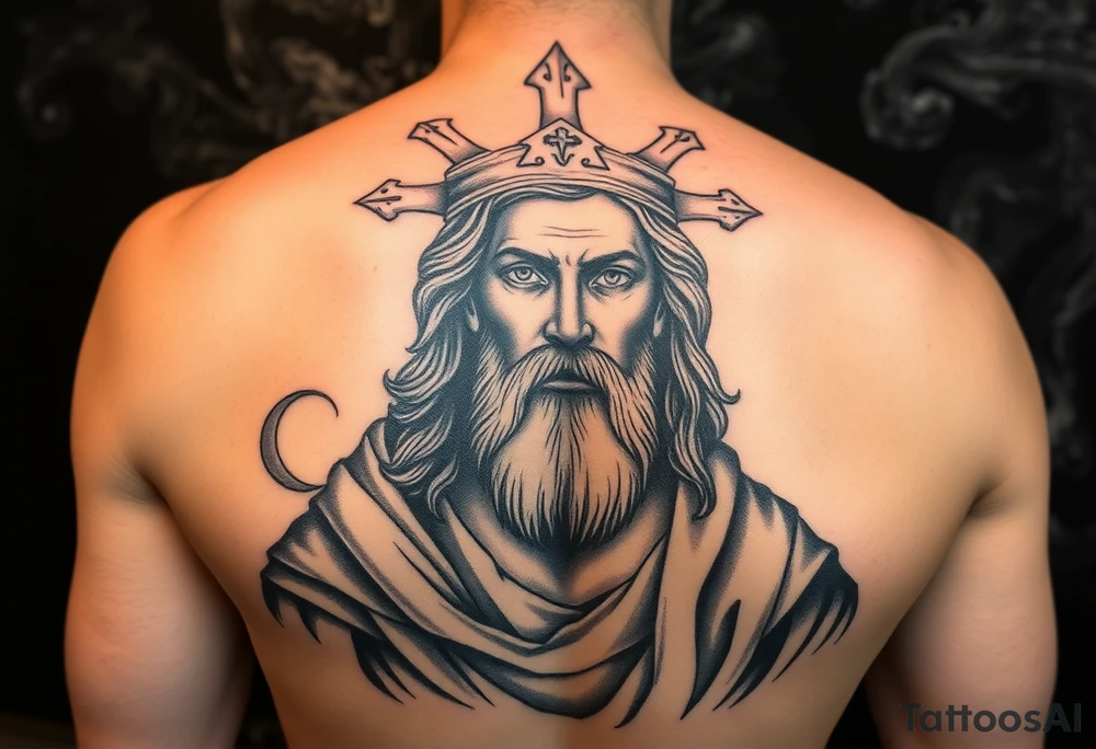 Saint judas realistic and smoke background tattoo idea