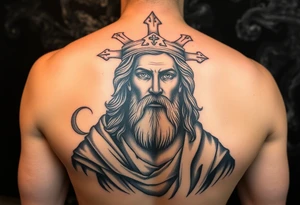 Saint judas realistic and smoke background tattoo idea