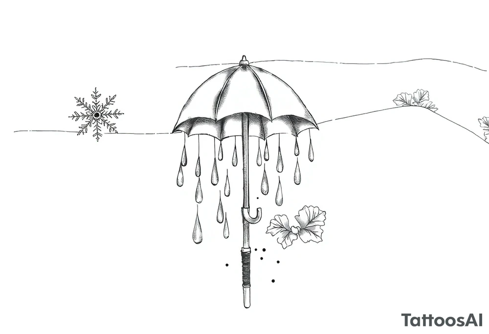 A snowflake melting and turning into rain drops and the rain drops cascading over and umbrella tattoo idea