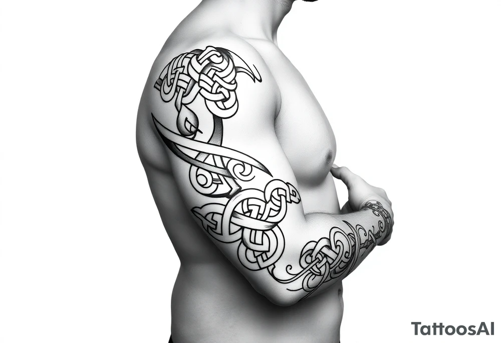 Māori style Celtic tribal knots
and bands black and white shading sleeve simple tattoo idea