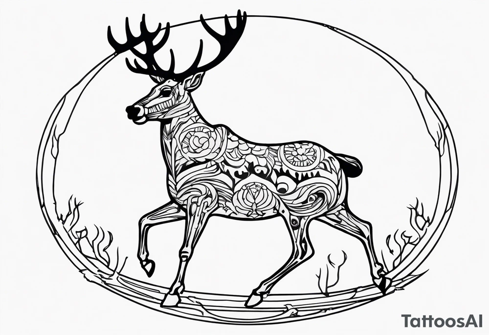 Hooded figure riding on a reindeer skeleton tattoo idea