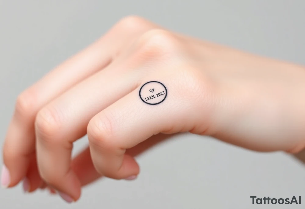 simple and elegant black ring with a delicate engraving of the wedding date or the partners' initials tattoo idea