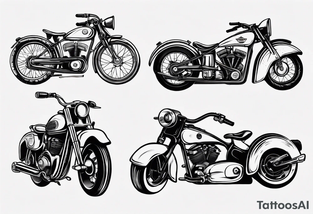 Motorcycle and an old vintage classic car tattoo idea