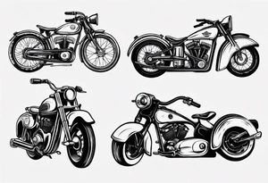 Motorcycle and an old vintage classic car tattoo idea