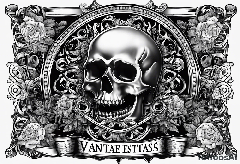 Script Latin that reads "Vectigal Vanitas est, utilitas Sanitas est, Nummus est Rex" tattoo idea