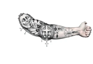 wellness and healthy symbols, cross and longevity tattoo idea